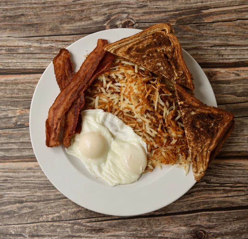 Classic Breakfast with bacon, eggs, hash browns and toast at Fusion 28 in Regina, SK