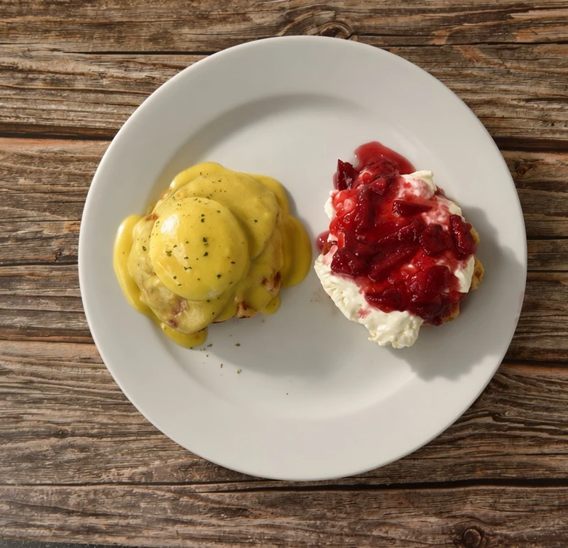 New Waffle Benedict at Fusion 28, Canadian and Asian breakfast and lunch restaurant in Regina, SK