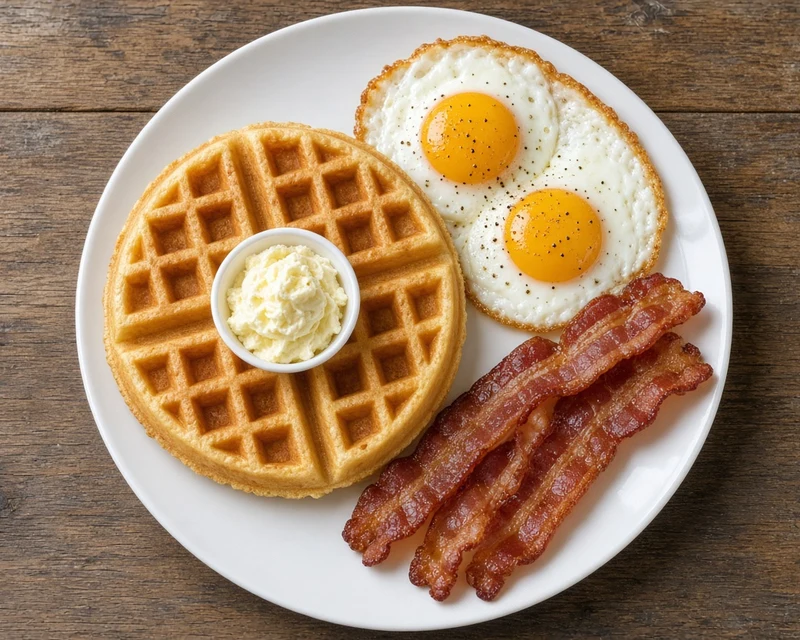 Waffle Slam with 2 Eggs at Fusion 28, breakfast and lunch restaurant in Regina, SK